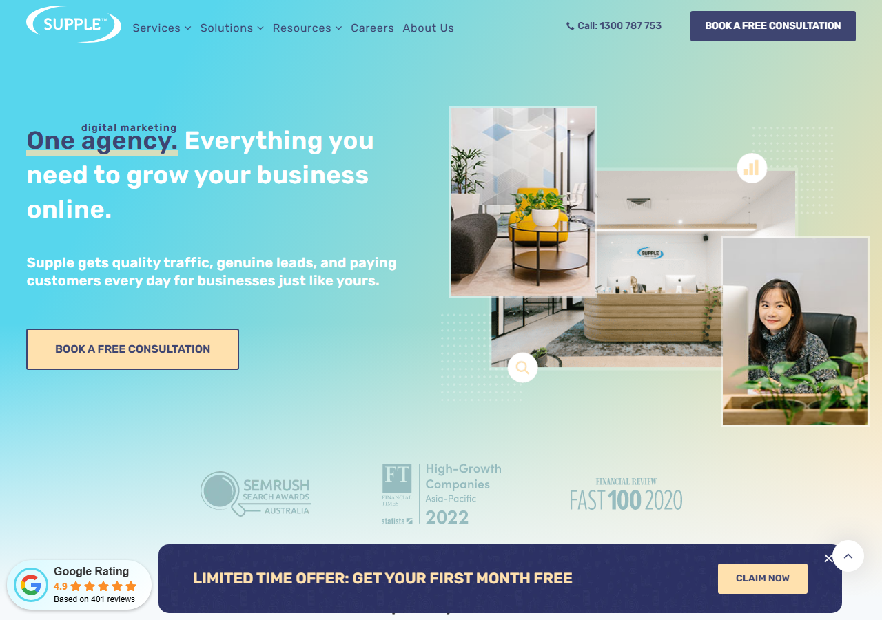 Supple Digital homepage screenshot, a full-funnel lead generation agency with a Sydney CBD office on George Street in Haymarket