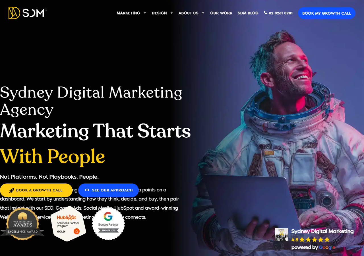 Sydney Digital Marketing Agency homepage screenshot, an SEO, Google Ads and HubSpot agency operating from George Street in the Sydney CBD