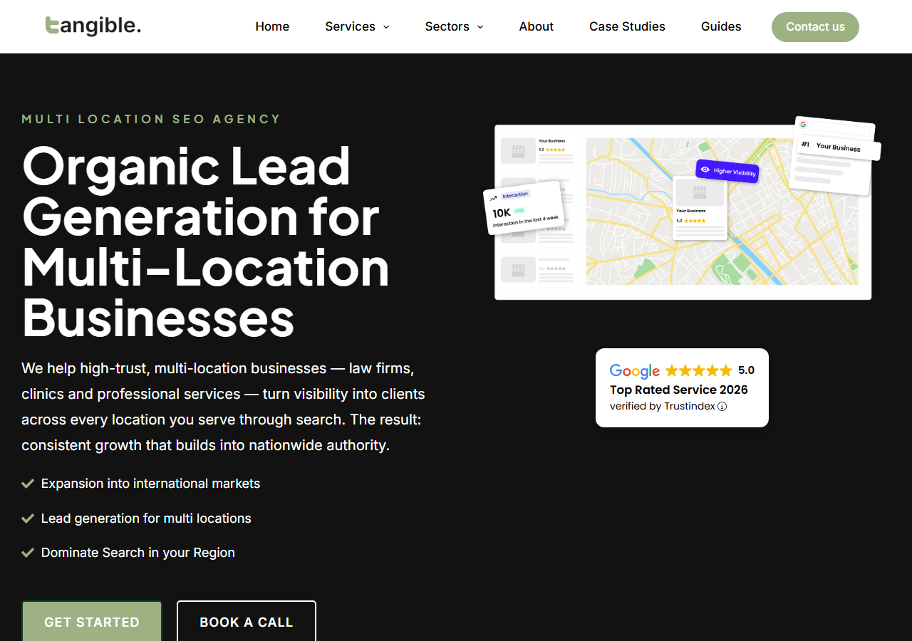 Tangible Digital homepage screenshot, a multi-location SEO consultancy trading from Kestrel House in Maidstone