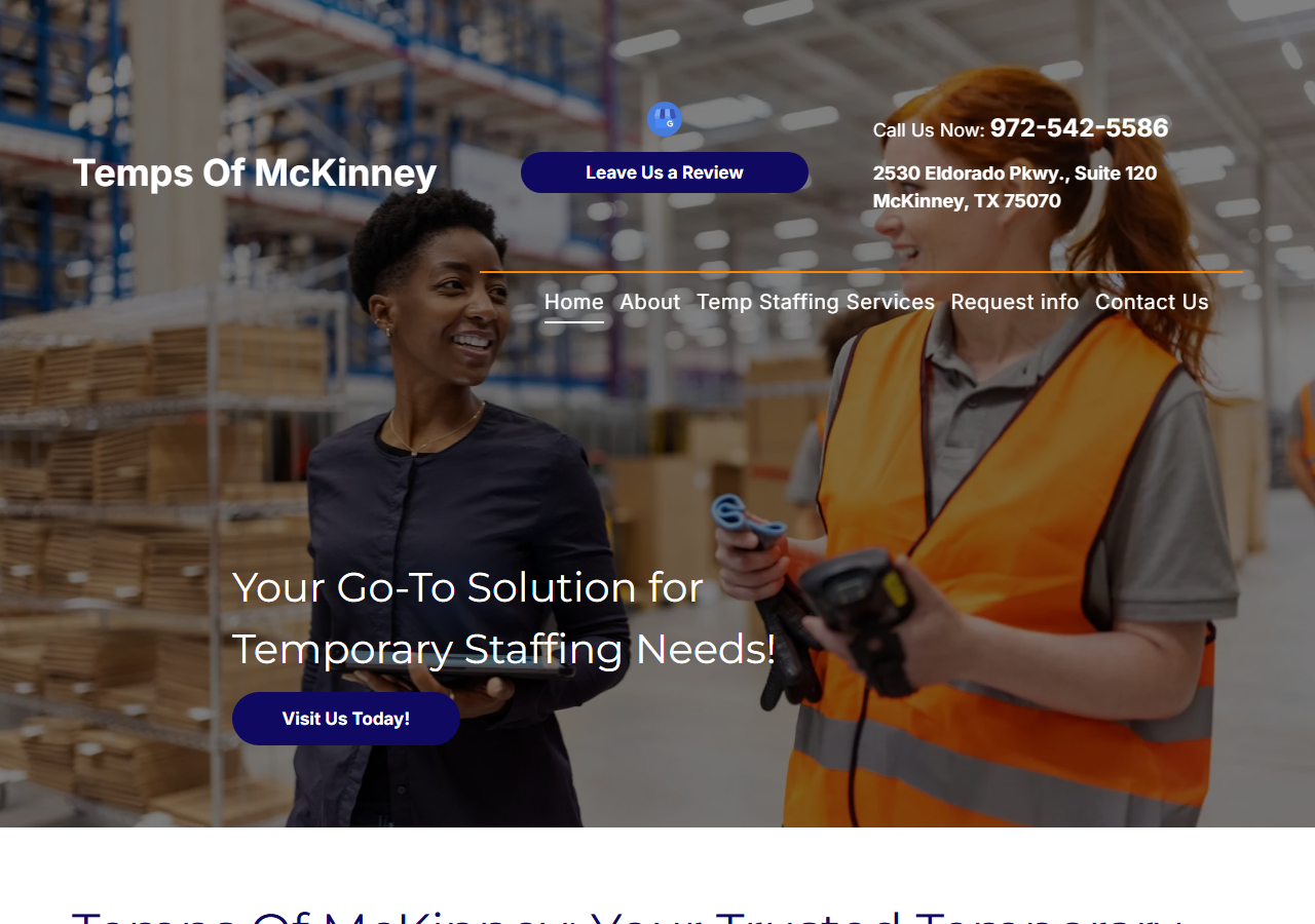 Temps of McKinney homepage screenshot, an independently owned temporary staffing agency in McKinney, Texas