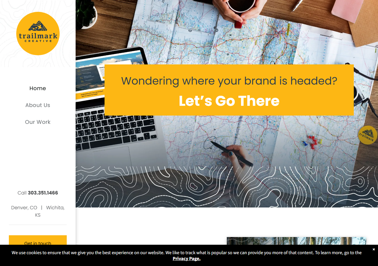 Trailmark Creative homepage screenshot, a branding and graphic design studio with offices in Wichita, Kansas and Denver, Colorado, formerly Barrett Morgan Design LLC