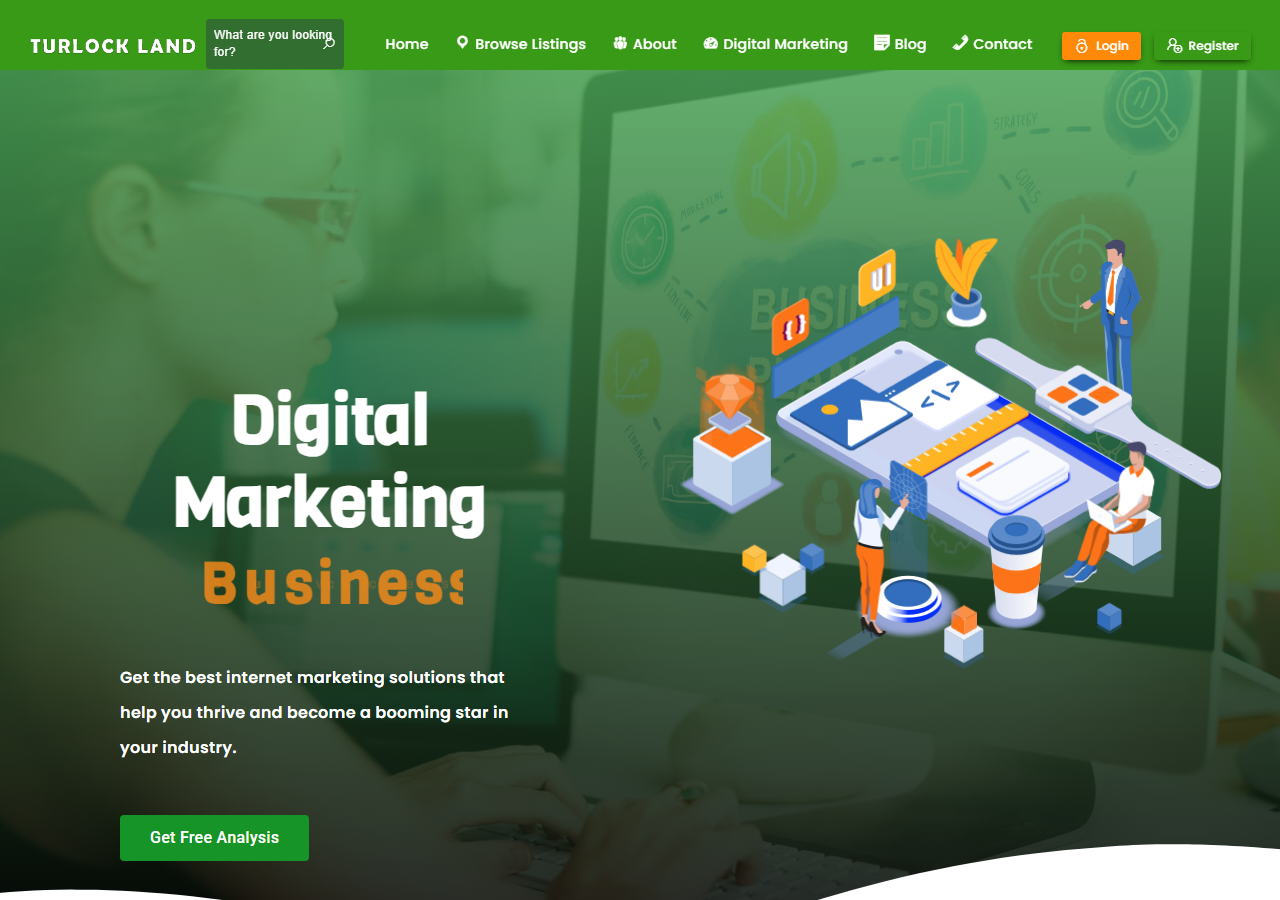 Turlock Land homepage screenshot, a digital marketing agency offering SEO and web design based in Turlock, California