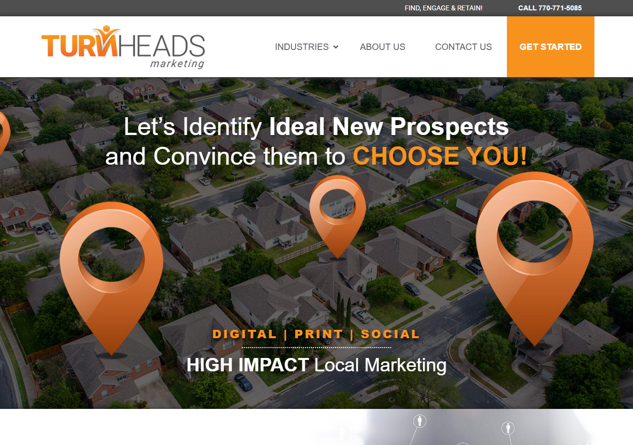 Turn Heads Marketing homepage screenshot, an SEO and local search agency based in Marietta, Georgia