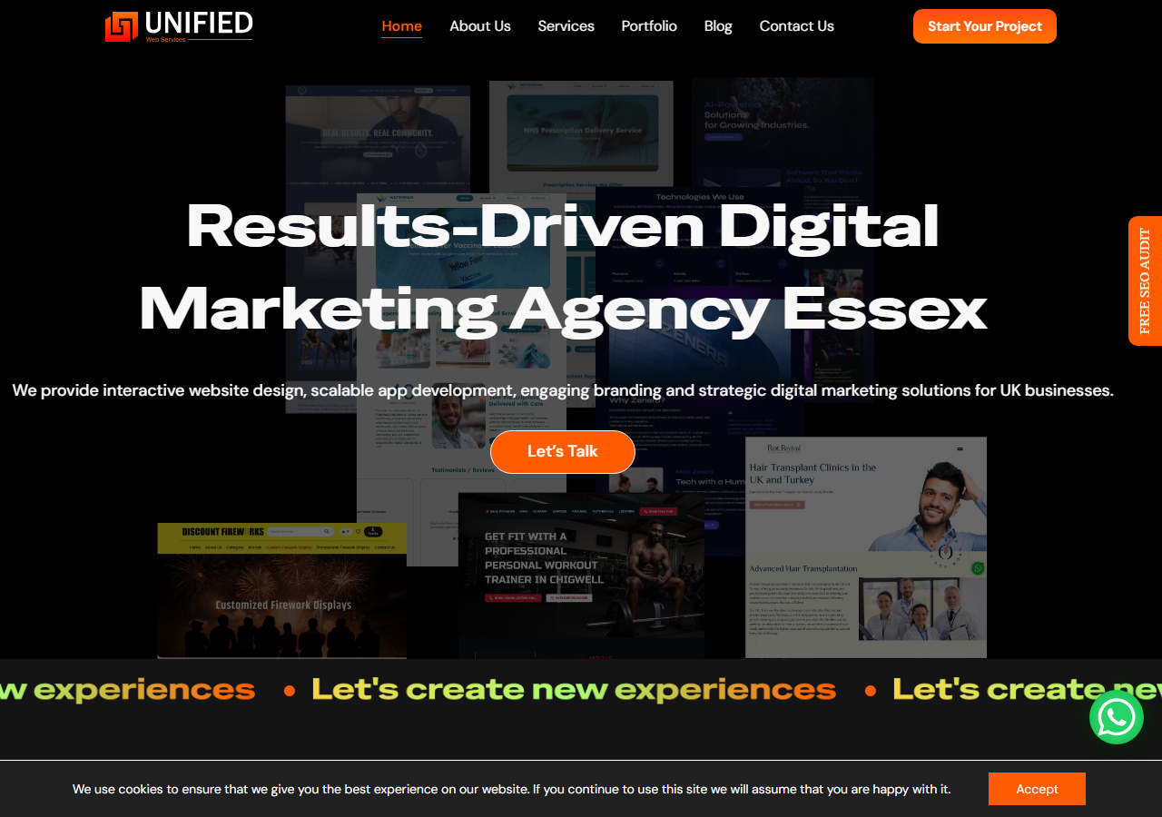 Unified Web Services homepage screenshot, a Basildon-based SEO and digital marketing agency