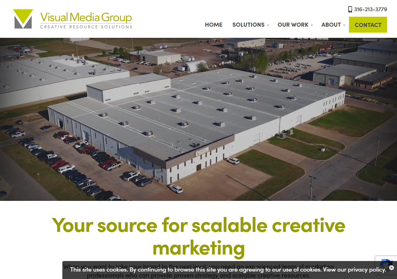 Visual Media Group LLC homepage screenshot, a Wichita creative studio offering graphic design, photography, and video with roots in the aviation industry