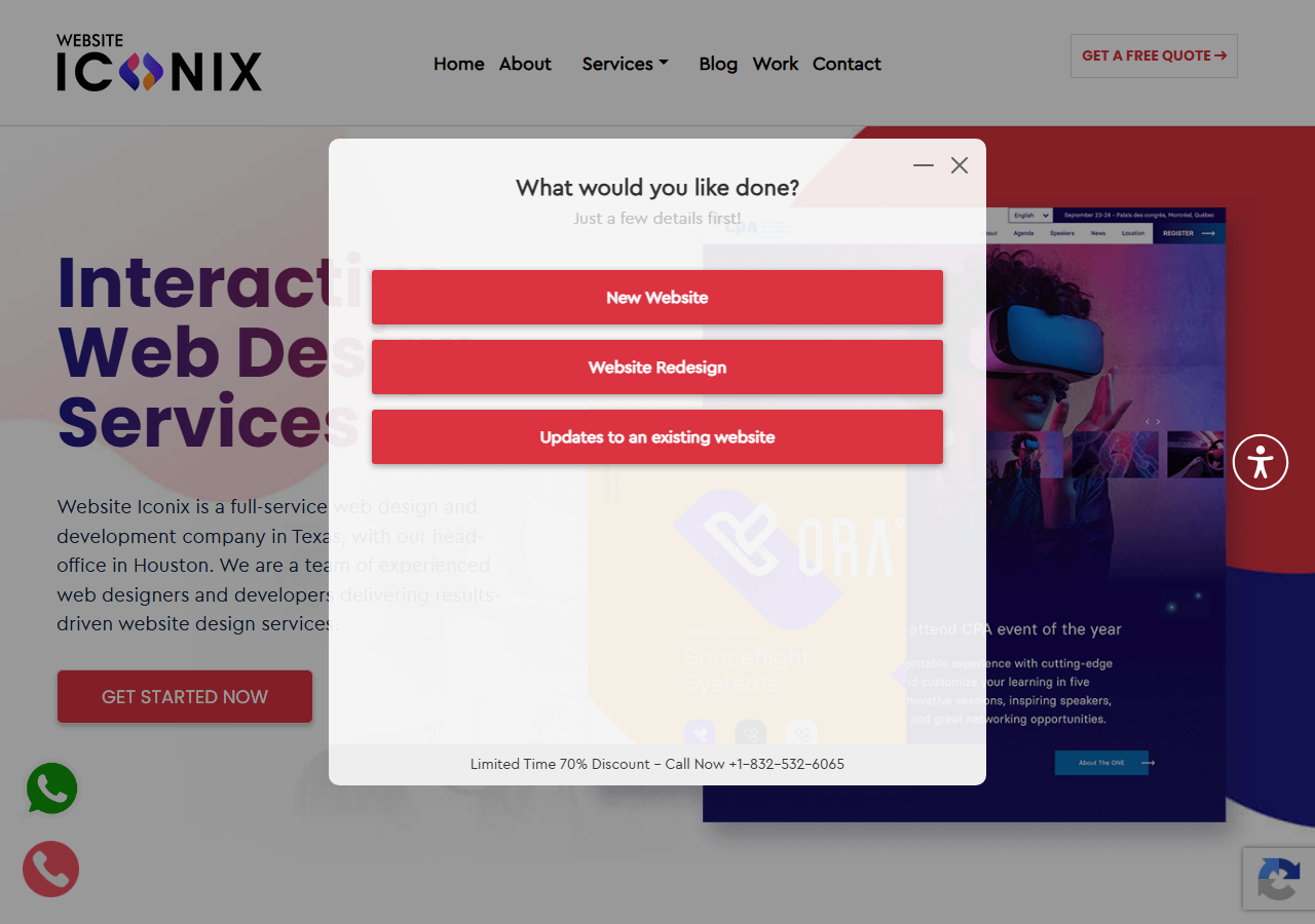 Website Iconix homepage screenshot, a web design and development company with a Sugar Land, Texas office offering WordPress, WooCommerce, Shopify and Laravel builds