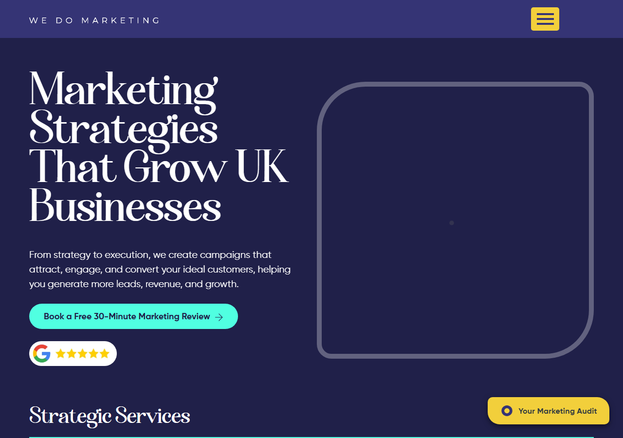 We Do Marketing homepage screenshot, a Canterbury Innovation Centre based marketing agency offering SEO and generative engine optimisation