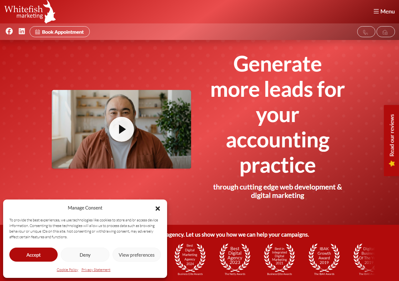 Whitefish Marketing homepage screenshot, a Folkestone marketing agency with SEO as a core service for accountants and SMEs