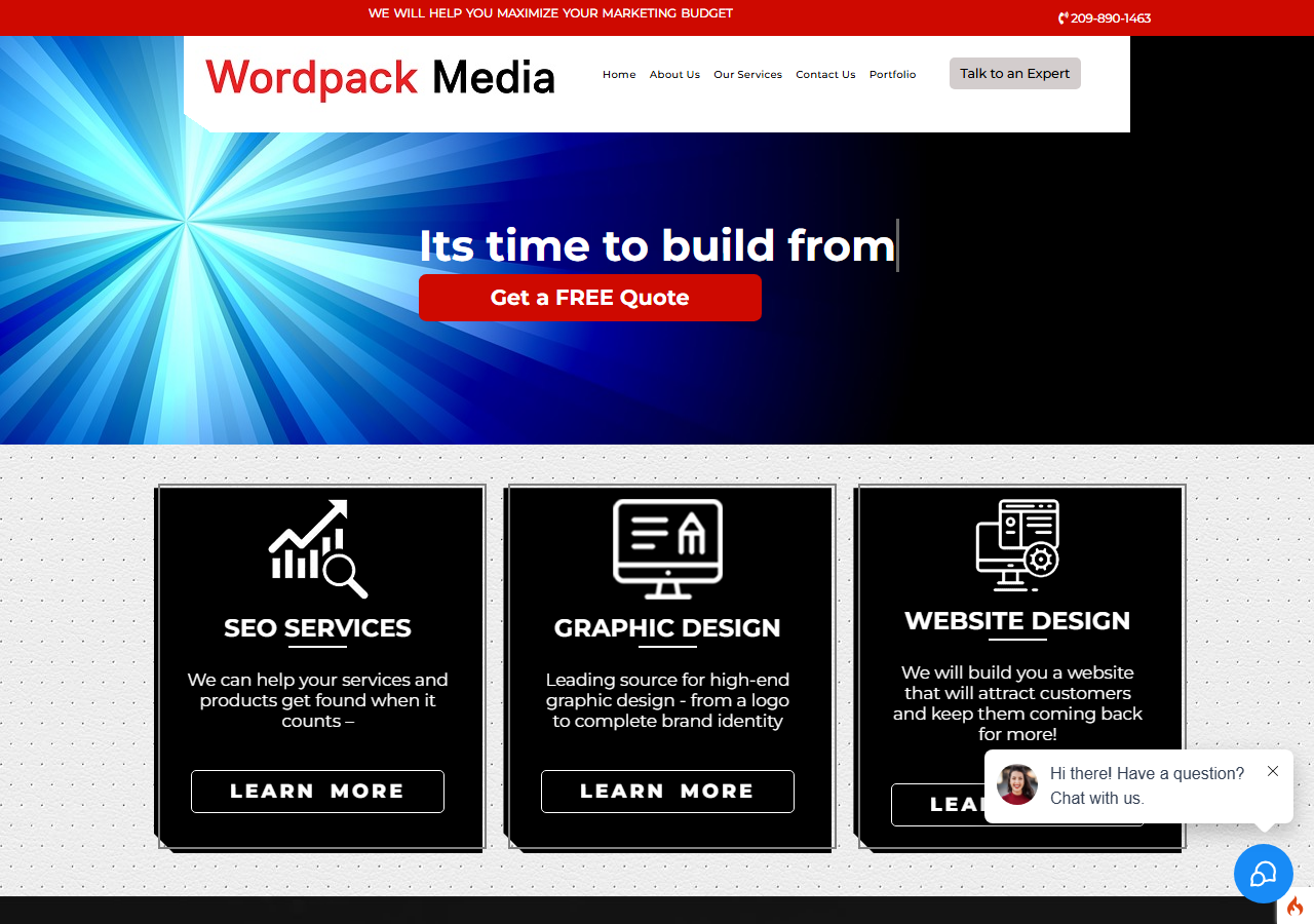 Wordpack Media homepage screenshot, an SEO, web design and advertising agency based in Turlock, California